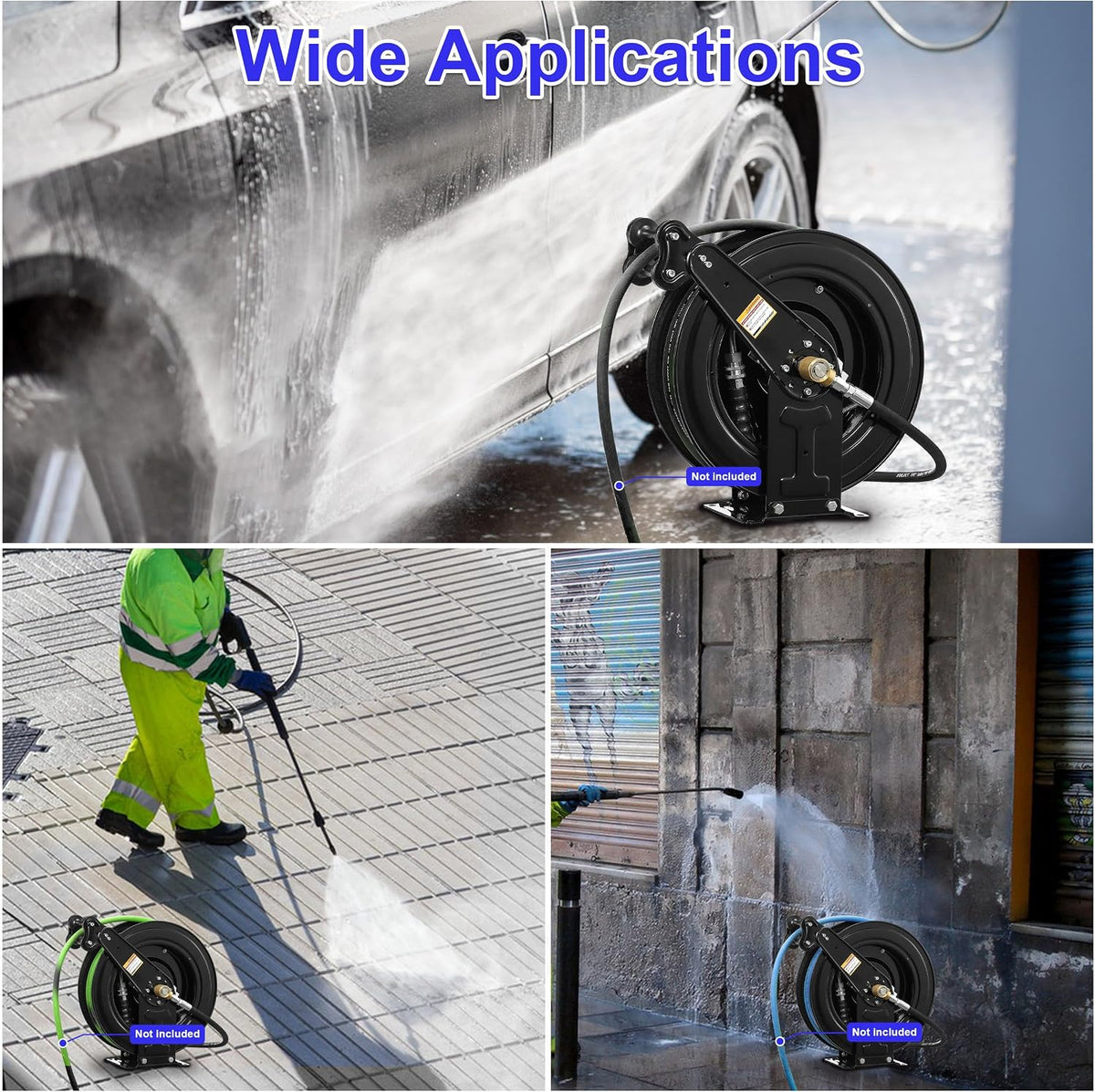Retractable Pressure Washer Hose Reel with Hose, 50 FT x 3/8"