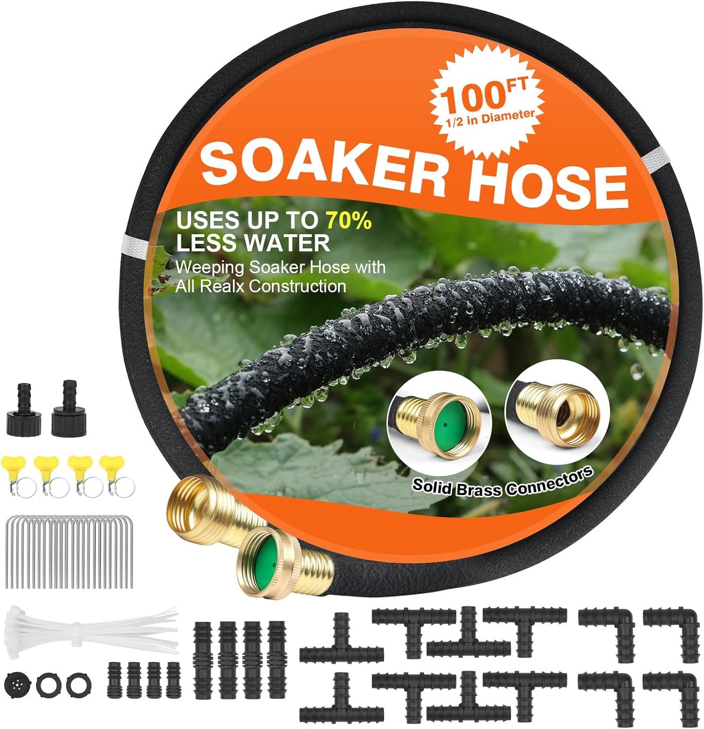 1/2" 150 FT Round Soaker Hose for Garden Lawn Vegetable Tree Watering