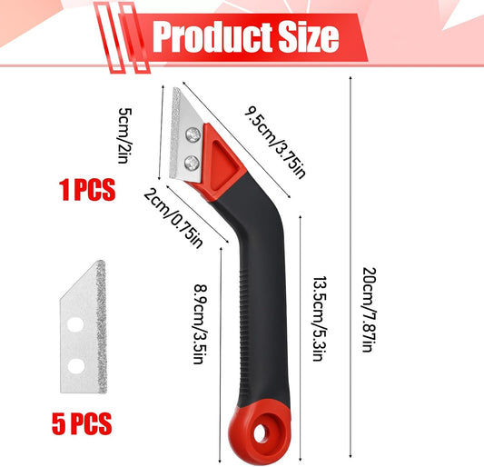Grout Removal Tool with 5 Pcs Replacement Blades Hand Grout Scraping Rake for Tile Gap Cleaning and Repair