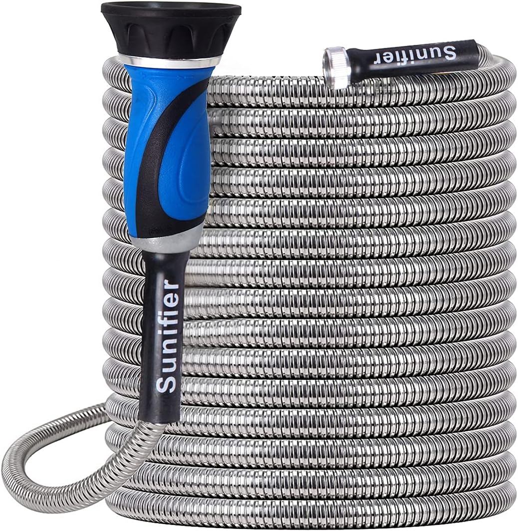 Metal Short Garden Hose 1 ft - Flexible Stainless Steel Water Hose Leader - Lightweight Small Hose With Brass Fittings (1 Feet)