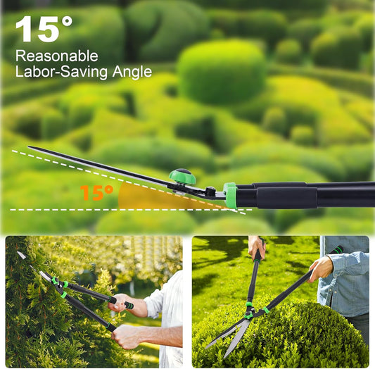 Hedge Shears 29.5" Manual Hedge Clippers with 15° Angle Precision Blades Plant Cutting Scissors for Trimming and Shaping Hedges, Shrubs, Boxwood, Tall Bushes