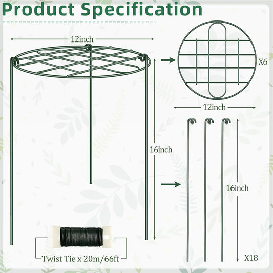 6 Pack 12 x 16 Inch Peony Cages and Supports for Outdoor Plants