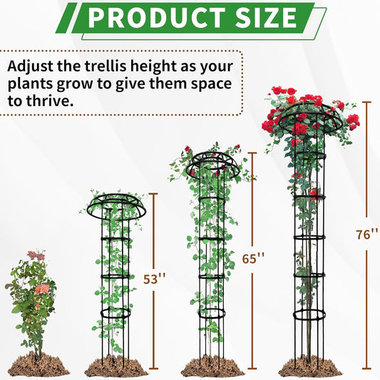 1 Pack Umbrella Trellis for Climbing Plants, 76 Inch Tall Adjustable Plant Support for Outdoor Indoor Garden, Sturdy Metal Core with Plastic Coating, Black