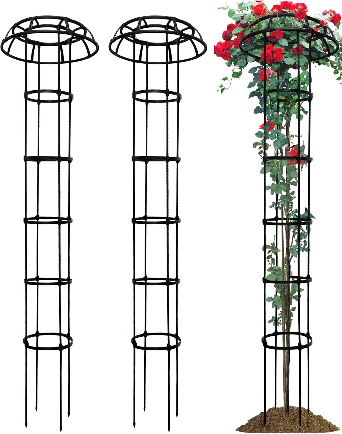 1 Pack Umbrella Trellis for Climbing Plants, 76 Inch Tall Adjustable Plant Support for Outdoor Indoor Garden, Sturdy Metal Core with Plastic Coating, Black