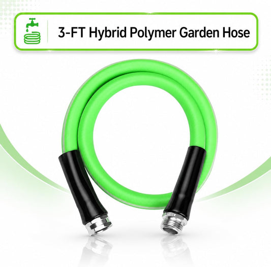 Hybrid Polymer Leader Hose, 5/8" ID x 3 FT, Green, 3/4" GHT Aluminum Fittings, Drinking Water Safe, Hose Reel Connecting Hose