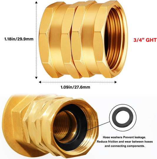 Garden Female to Female Hose Adapter,3/4" GHT Brass Hose Connector