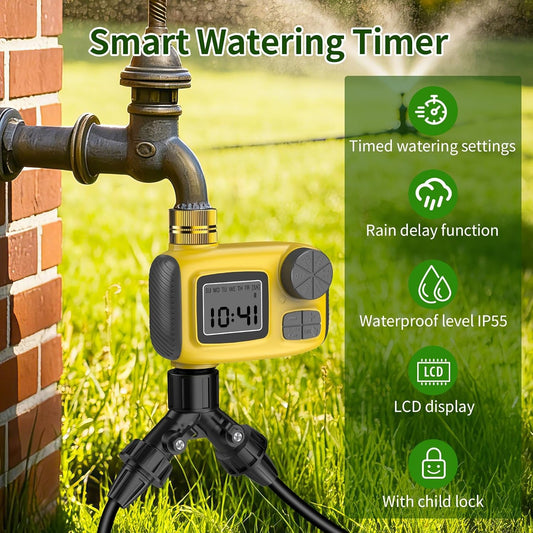 Drip Irrigation System, 165FT Garden Watering System with Water Timer for Garden Hose, Garden Irrigation with Soaker Hose & 3 Adjustable Nozzles, 80PCS Tool-Free DIY Setup for Greenhouse, Lawn
