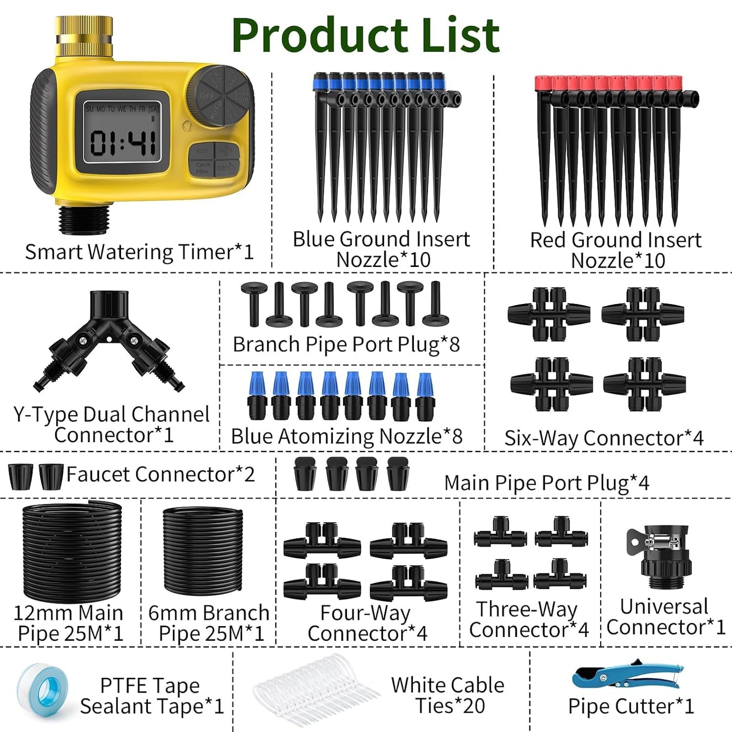 Drip Irrigation System, 165FT Garden Watering System with Water Timer for Garden Hose, Garden Irrigation with Soaker Hose & 3 Adjustable Nozzles, 80PCS Tool-Free DIY Setup for Greenhouse, Lawn