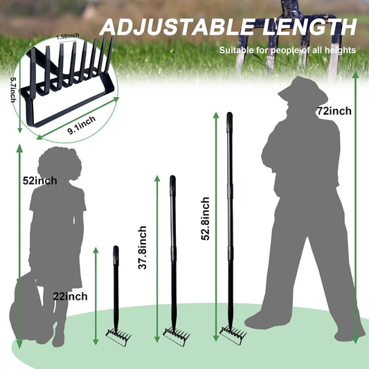 8-Tines Rake and Stirrup Hoe - Stainless Steel Cultivator for Gardening