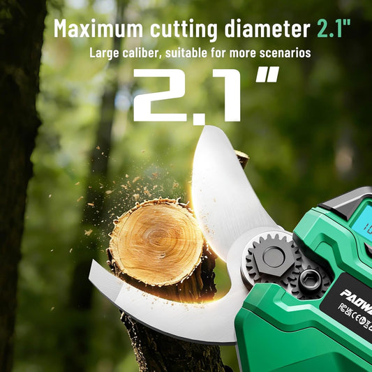 2.1“/54mm Electric Pruning Shears, Upgraded Cordless Electric Scissors, with Brushless Motor | Dual 2.0Ah Battery | Sk7 Blade | LCD Display for Heavy-Duty Garden, Orchard & Branch Cutter
