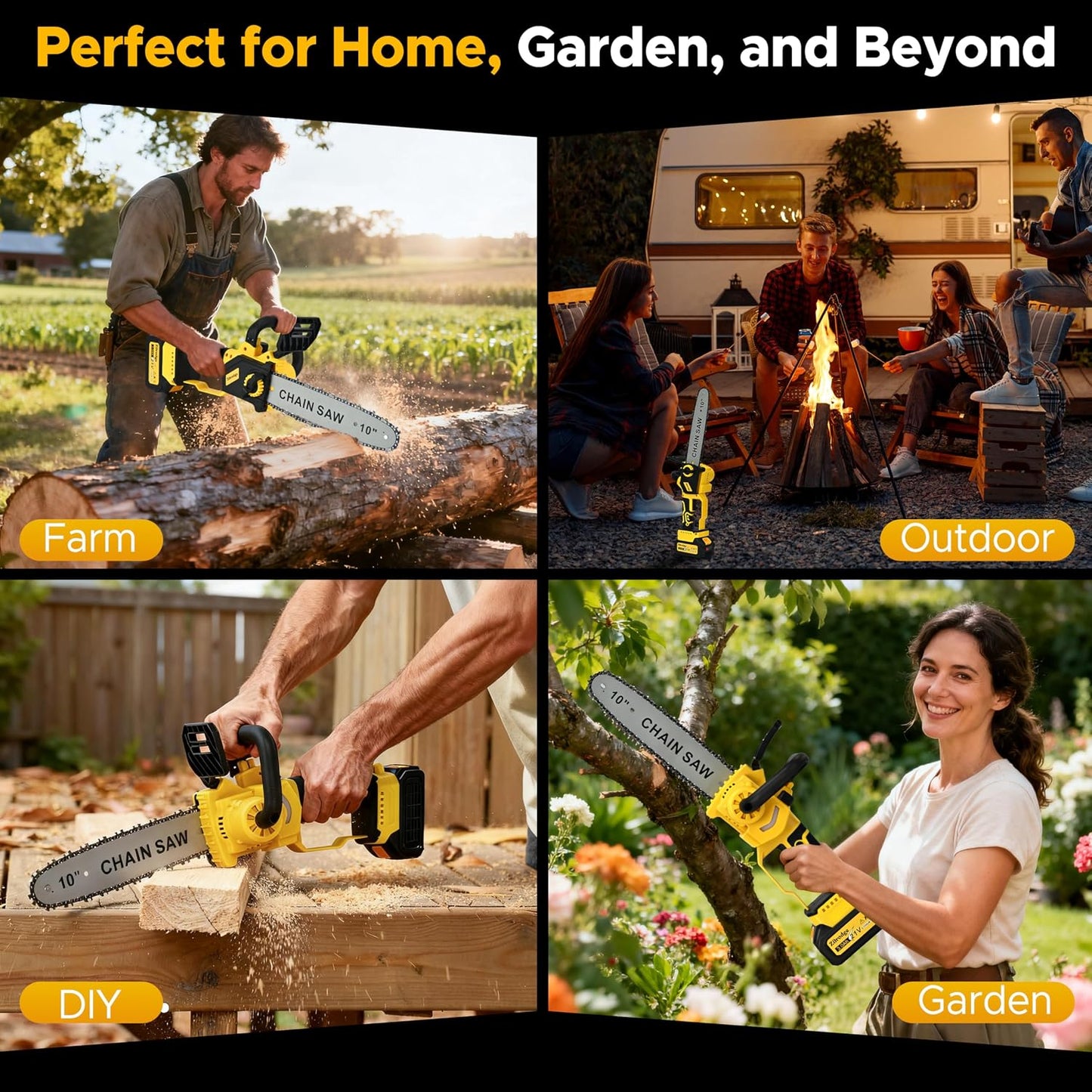 8 Inch/ 10 Inch Electric Pole Saws for Tree Trimming & Mini Chainsaw 4-IN-1, Cordless Pole Saw Battery Powered, Chain Saw with Extension Pole, Total Reach of Max 15ft, Limb Branch Cutter Pruner