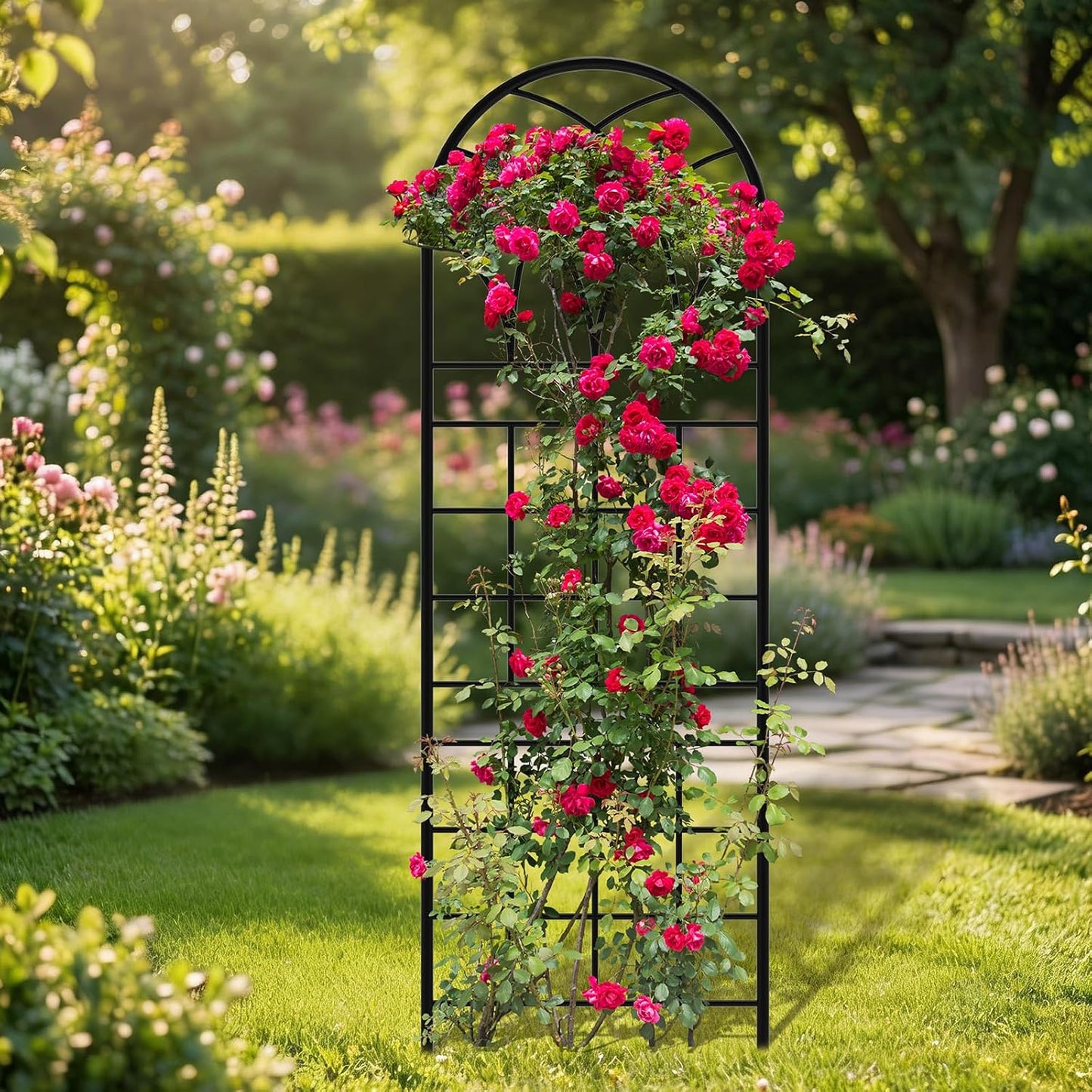 Garden Trellis for Climbing Plants, 3 Pack 38" Wx 64.6" H Rustproof Flower Trellis with Black Coating, Outdoor Climbing Rose Trellis Cucumbers Support for Courtyards Lawns (Curved Shape, 3 Pieces)