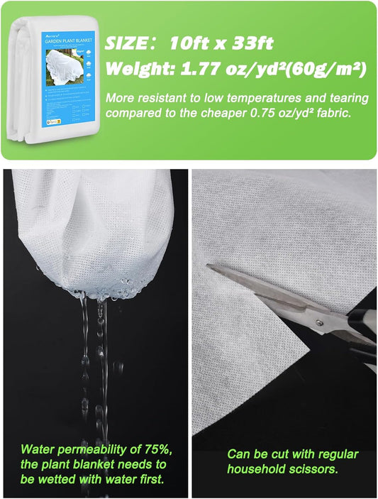 Thicker Plant Covers Freeze Protection 1.77 oz/yd², 10ft x 33ft Reusable