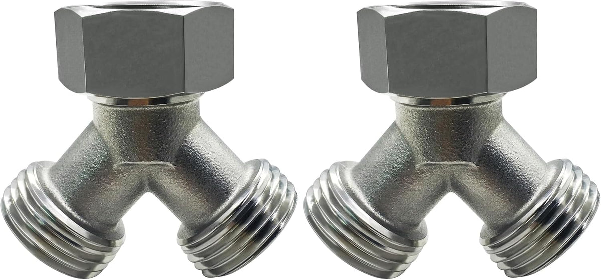 Stainless Steel Garden Hose Splitter 2 Way Y Connector Heavy Duty for Outdoor Garden Faucet Hose Bib
