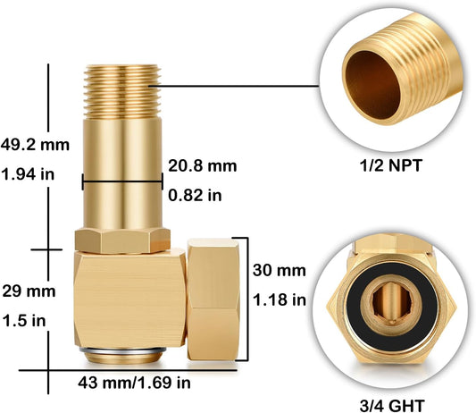Garden Hose Reel Parts Fittings Swivel Elbow Connector Garden Hose Swivel Reel Replacement Parts Brass Replacement Part Swivel Adapter(2 PCS)