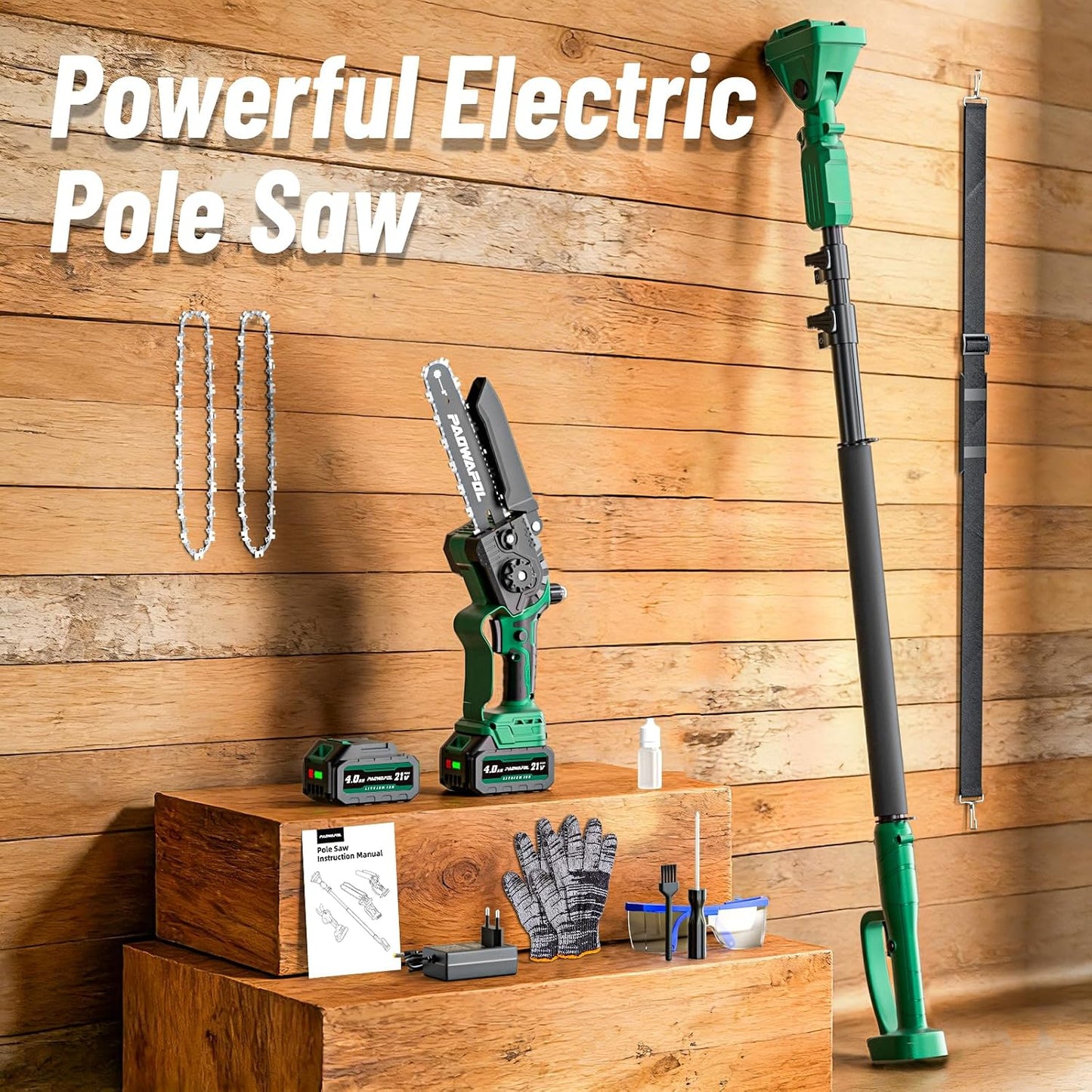 2-in-1 Pole Saws for Tree Trimming, Mini Chainsaw Cordless 6 Inch with 15 FT Max Reach, Electric Pole Saw with 2*21V Batterys, Auto-Oil Brushless Branch Cutter for Tree Trimmer Pole Saw Blue