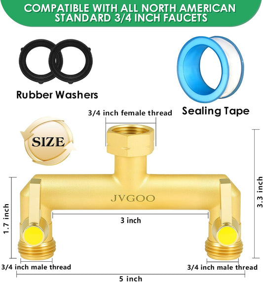 Garden Hose Splitter, Brass 2 Way Hose Splitter, 3/4" Water Hose Splitter 2 Way Heavy Duty with Metal Shutoff Valve and Extension Handle, Outdoor Faucet Splitter Water Spigot Splitter Manifold