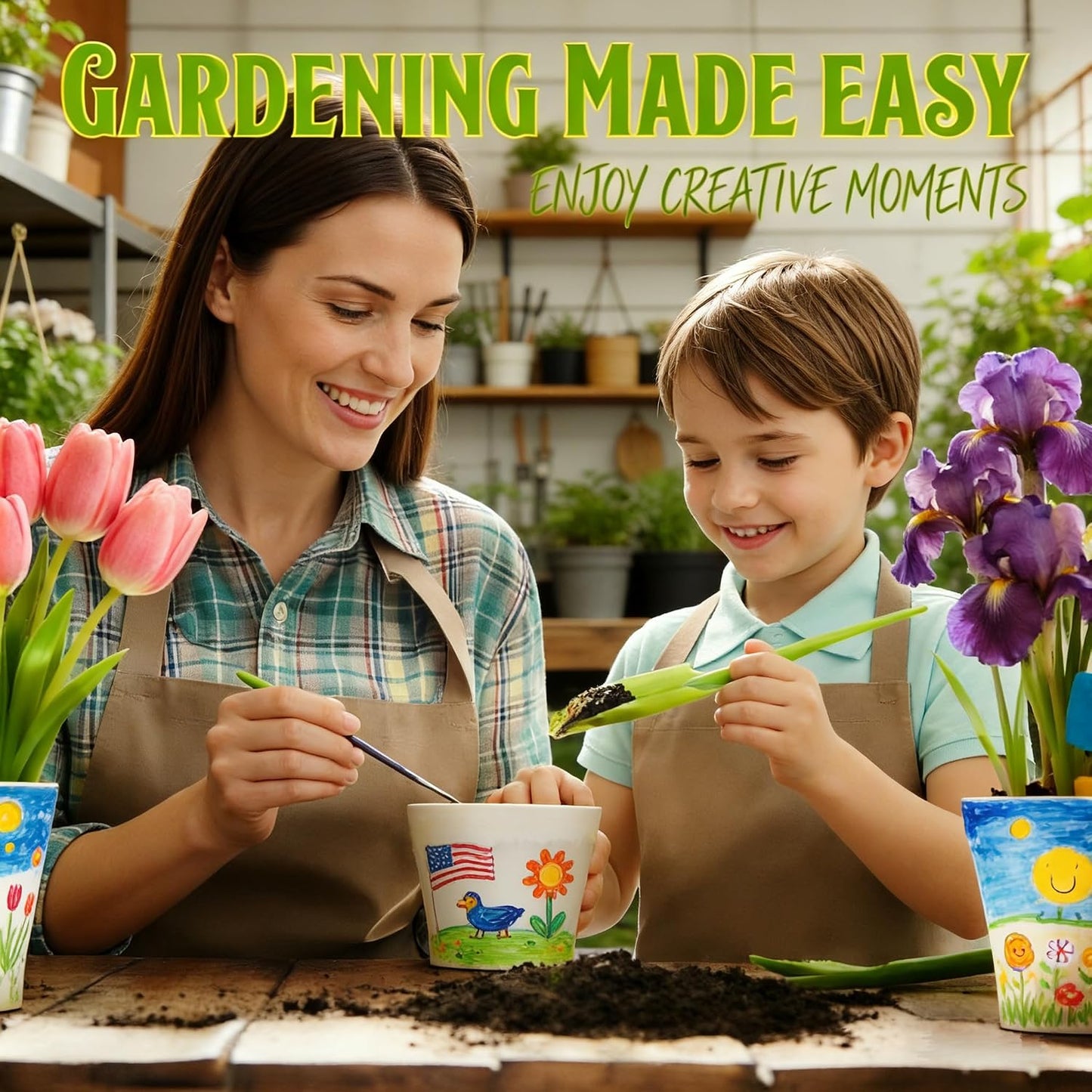 Kidz Gardening Set -Real Metal Gardening Tools Kit for Childrenz Includes Sturdy Shovel,Rake,Fork,Trowel,Kidz Garden Kit with Sun Hat,Apron,Gloves,Tote Bag,Sprayer and Bucket,Outdoor Gardening Gifts