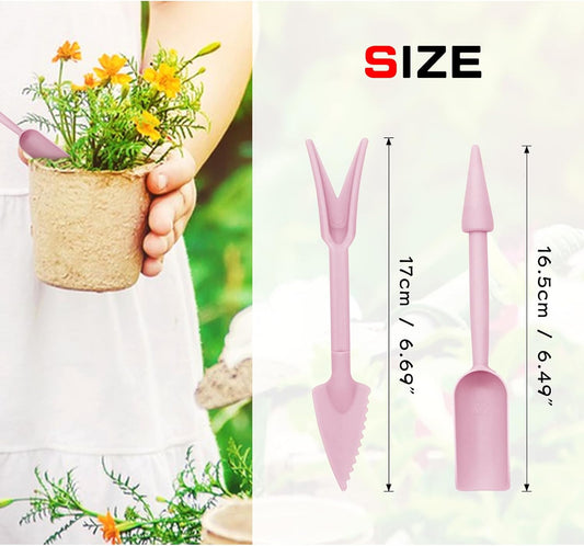Transplanting Tool Set, 2Pc Small Plastic Sowing Digging Tools Kit Seedling Extractor, Mini Garden Seedling Tools for Home Planting Succulents Indoor Outdoor Widger Digging 2 Color (Pink)