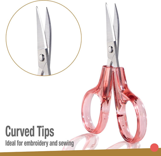 Detail Craft Scissors Set (2 pcs) Curved and Straight, Sharp, Compact | Sewing, Embroidery, Paper Cutting, Crafting | Stainless Steel | Protective Cover (Blue&Pink)
