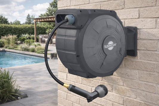 TW-30B 100ft Retractable Hose Reel 5/8 | Automatic Retractable w/Wall Mount | Easy to Assemble Reel w/Flexible Swivel Mount (100 5/8)