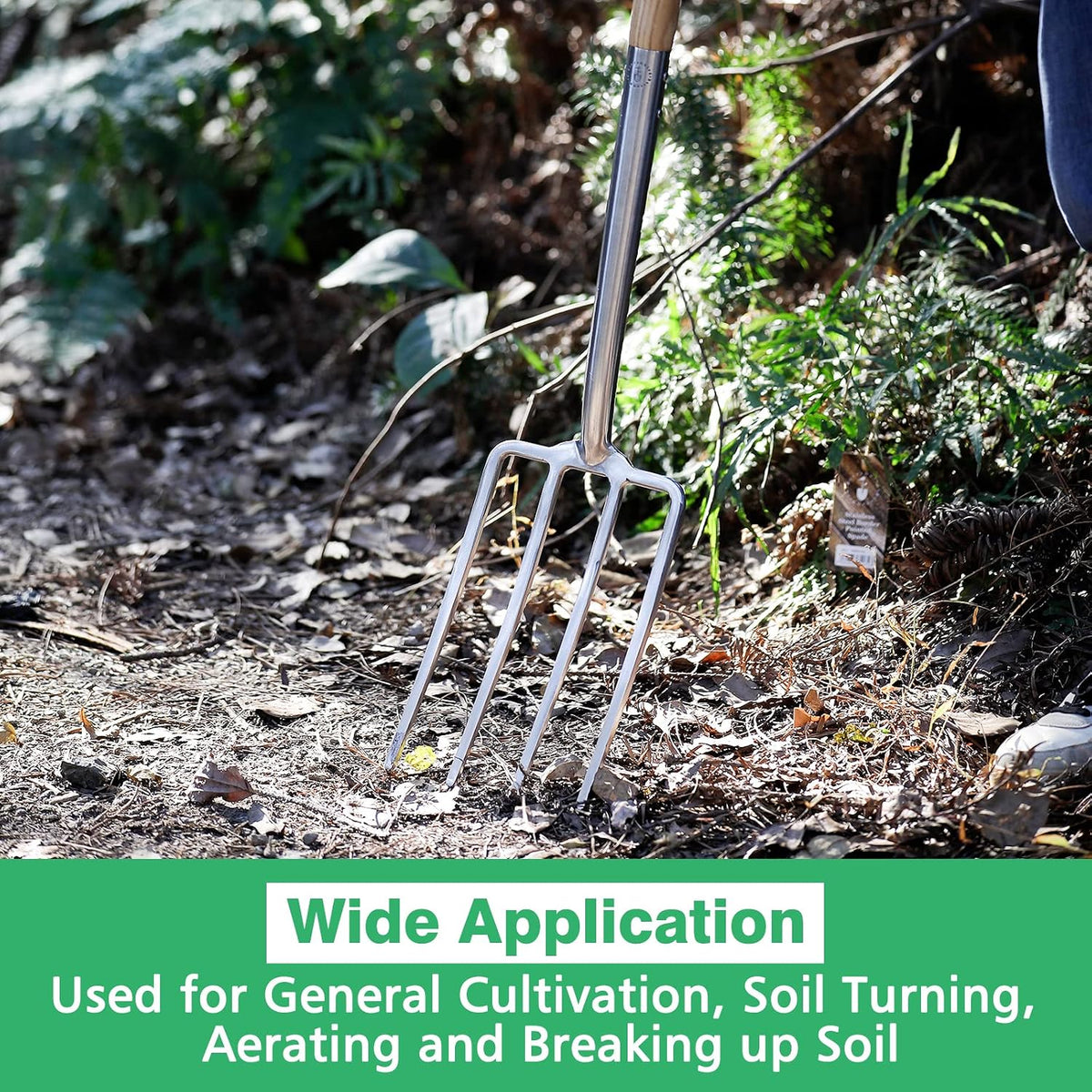 Garden Hand Fork, 22.6 In Long Handle Stainless Steel Weed Fork