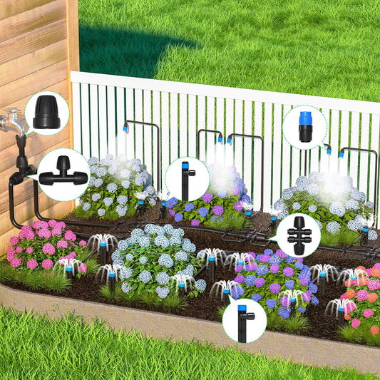 230FT Quick-Connect Drip Irrigation System Kit, Automatic Garden Watering System with 1/4" & 1/2" Fast-Lock Tubing - Adjustable Nozzles & Sprinklers for Garden, Greenhouse, Lawn, Potted Plants