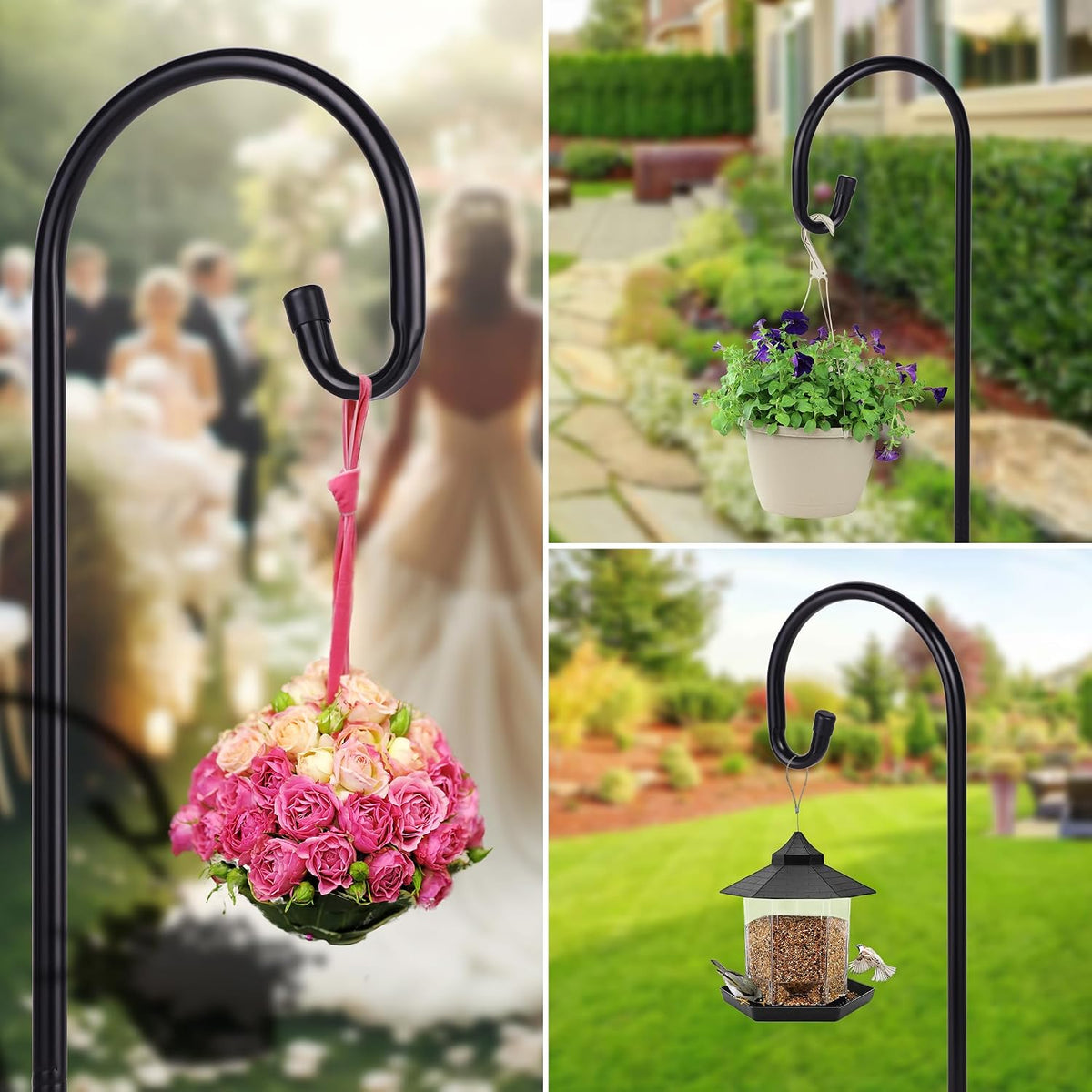 Shepherd-Hooks Adjustable for Bird-Feeder Lantern Plant-Hook Garden-Stake - Plant Stand Hanger for Outdoor Flower Basket, Bird Feeder Hanger Weddings Decor