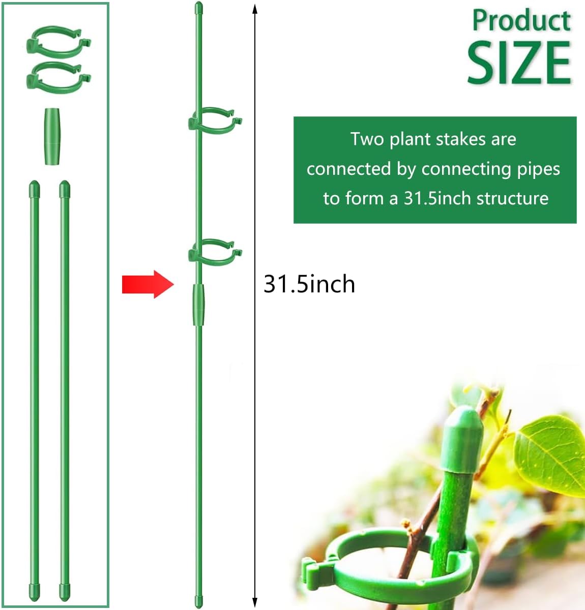 8 Pack Small Plant Support Plant Stakes, Adjustable Garden Single Stem Support Stake, Planter Support Ring for Orchid, Rose, Peony, Peppers and More, 12 inch