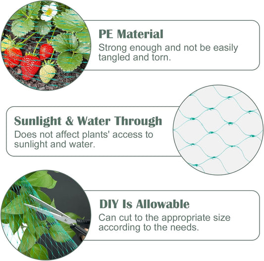 13Ft x 33Ft Anti Bird Netting Protection Mesh Garden Netting Seedlings Plants Flowers Fruit Trees Vegetables from Rodents Deer Reusable Fencing, Green