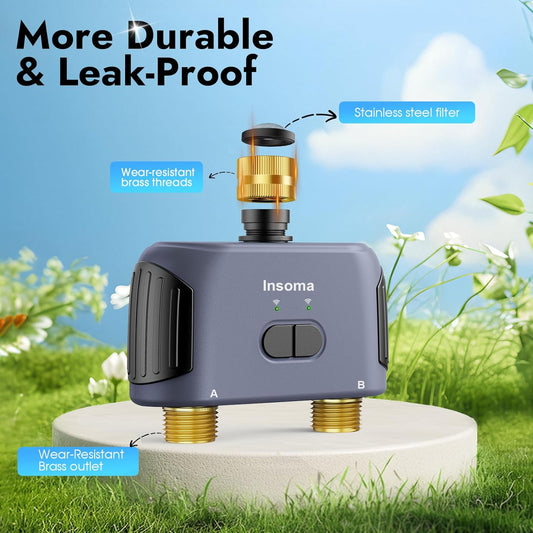 2 Zones WiFi Water Timer Brass Inlet and Outlet, Sprinkler Timer for Garden Hose, APP Remote Control WiFi Hose Timers with Gateway, Voice Control with Alexa, Rain Delay and Manual Mode for Watering
