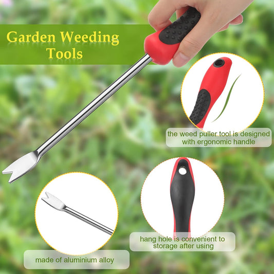 2 Pack Dandelion Weeder Tool with Handle, Polished Aluminum Alloy Weed Puller, Two-Pronged Fork Weeder Tool for Lawn Yard Farmland Gardening Transplant Plant