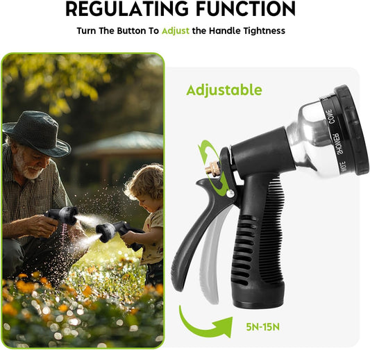 Metal Heavy Duty Water Spray Nozzle with 9 Adjustable Watering Patterns, Garden Hose Nozzle Sprayer for Watering Lawn and Garden,car Washing, Pets.
