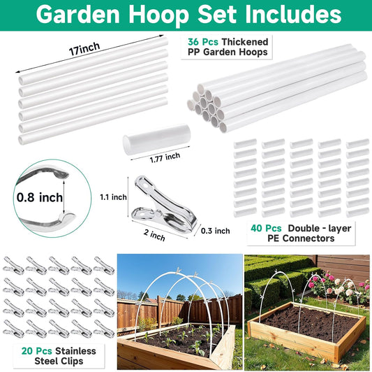 Greenhouse Garden Hoops for Raised Beds Plant Cover Netting, 36pcs PVC Adjustable Garden Hoop with 20 Clips for Shade Cloth Net, Rust-Free Green House Hoops Grow Tunnel Plant Hoop Support DIY Frame