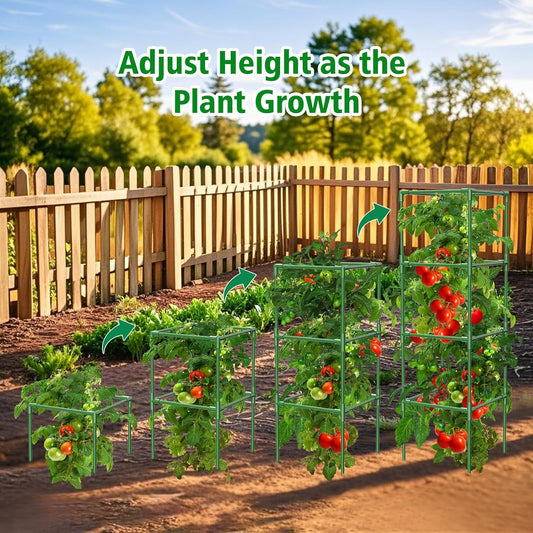 3 Pack Tomato Cages, 42 Inch Heavy Duty Metal Square Tomato Cage for Raised Garden Bed, Rust-Proof Sturdy Tall Tomato Trellis Supports for Climbing Plants Outdoor with Clips Wire