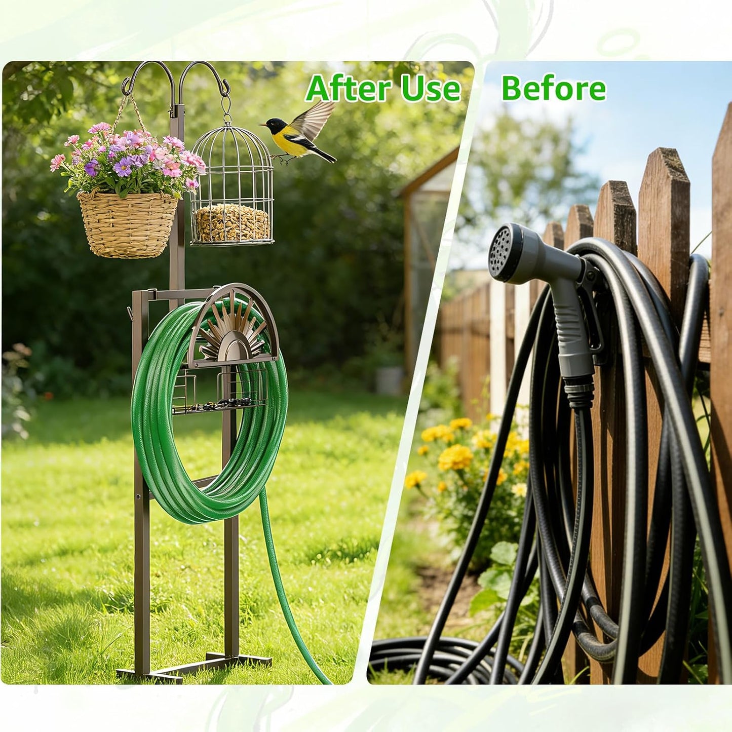 Garden Hose Holder with Faucet Holds 150-Feet Hose for Outside 4 Spikes