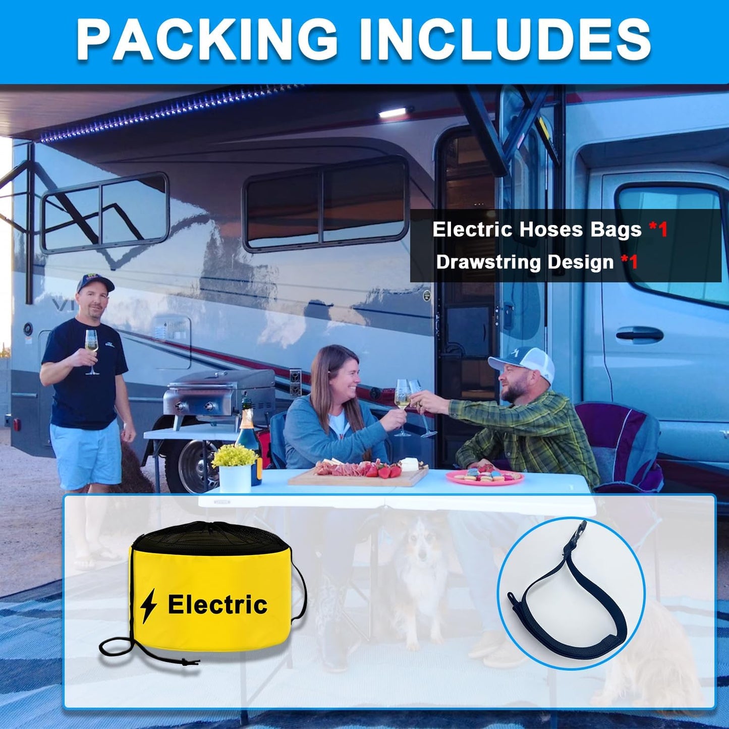 1-Pack Blue RV Hose Storage Bag, RV Utility Bag, Waterproof RV Sewer Hose Storage RV Equipment Storage for Fresh/Black Water Hoses and Electrical Cords, Camper Tools Accessories