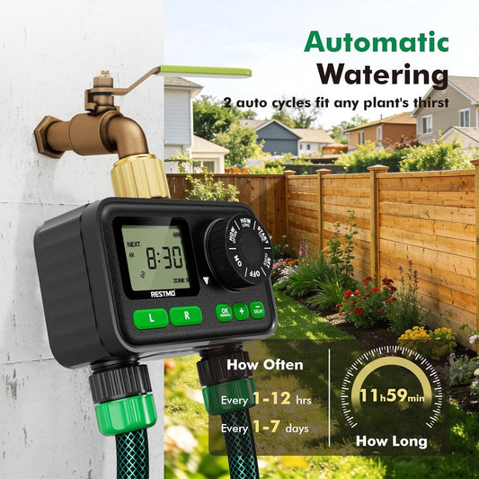 2-Zone Programmable Sprinkler Timer for Outdoor Hose Faucet