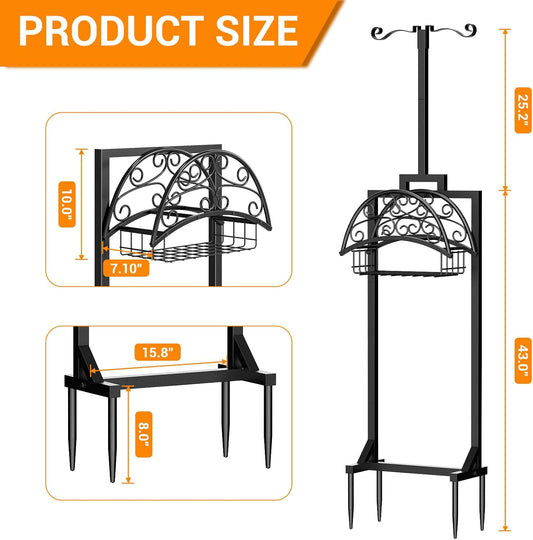Garden Hose Holder with Shepherds Hooks - Freestanding Metal Water Hose Holder Stand Holds 160ft, Heavy Duty Garden Hanger Storage Rack for Outside Yard Lawn Farm