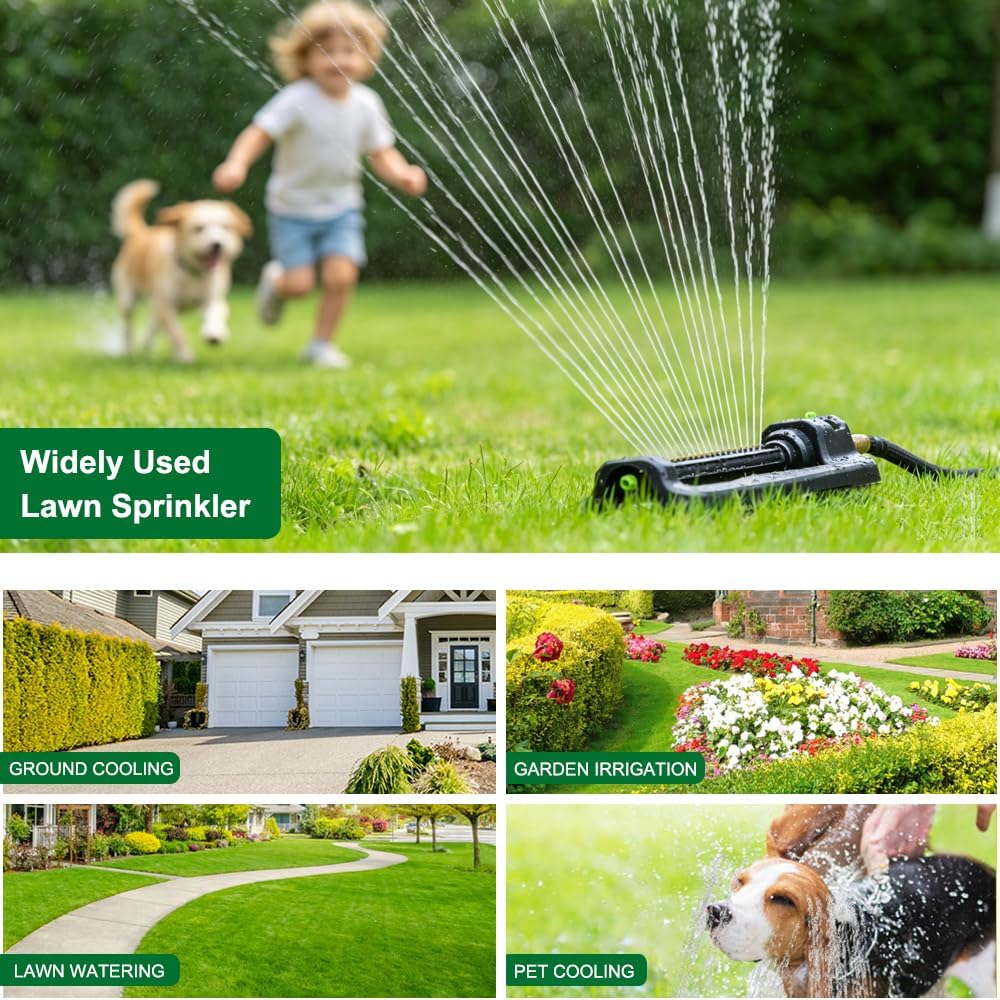 2 Pack Metal Lawn Sprinklers with Adjustable Telescoping Base, 3-Arm Water Sprinkler 360 Degree Rotation High-Rise Sprinkler for Large Area Coverage, Garden Watering Irrigation Sprinkler System