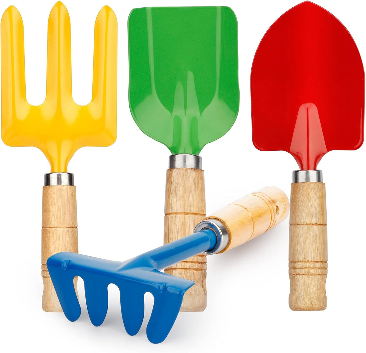 Metal Garden Tool Set with Scoop Leaf Rake Weed Fork Hoe Sand Toy for Women Teens Adults, Garden Gear Accessories Gift for Outdoor Digging Treasure Hunt(4PCS)