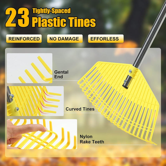 Leaf Rake,Unbreakable Nylon Graden Rake for Lawn,16.5” Wide,45” Long Handle,Yard Raking Tools for Turf Leaves Thatch Debris Pine Needle Cleanup, Lightweight for Kids Seniors,No Harm to Lawn Grass