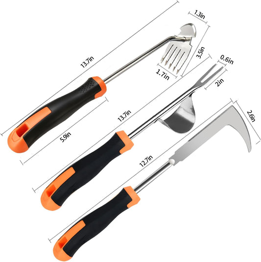 3 Pack Manual Weed Puller Tool, New Garden Stainless Steel Weeder Tool Hand Weeder Tool,Multi-Purpose Weed Remover Tool Weeding Tools for Gardening(Rubber Handle)