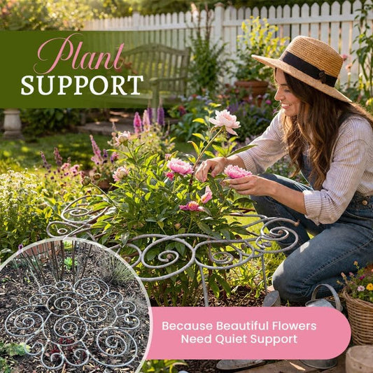 Plant Support,Decorative Metal Plant Support Ring, Heavy Duty Garden Plant Support Stake, Rustproof Flower Support Cage, Outdoor Plant Holder for Upright Growth and Protection (M)