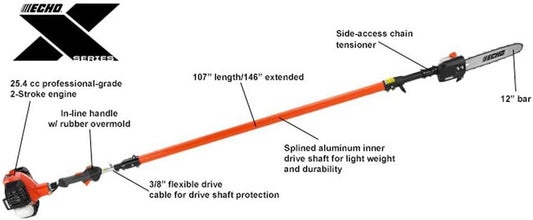 12 in. 25.4cc Gas Engine Telescoping In-Line Handle Pole Pruner