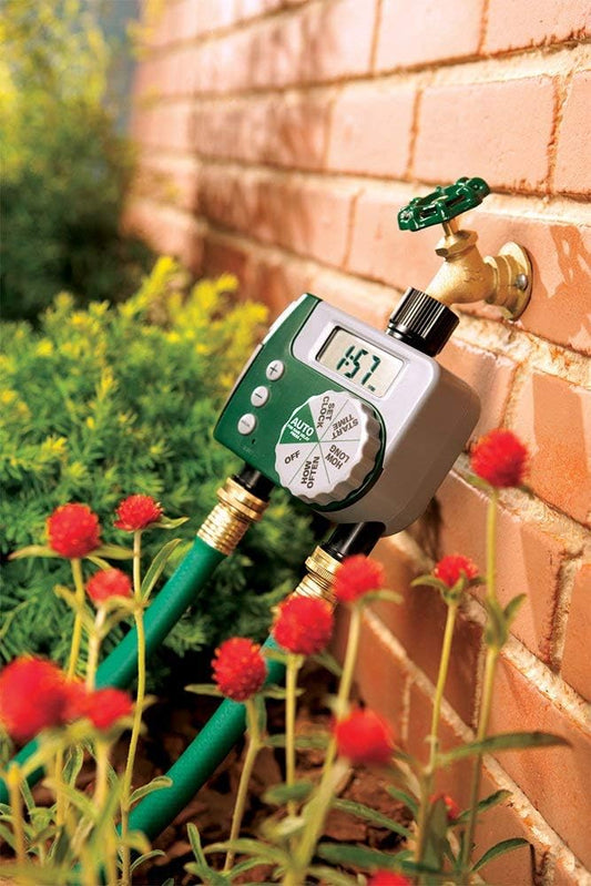 Programmable Digital Hose Watering Timer - 2 Outlet - Battery Powered - with LCD Screen - Built-in Rain Delay - Water-Resistant - 58910
