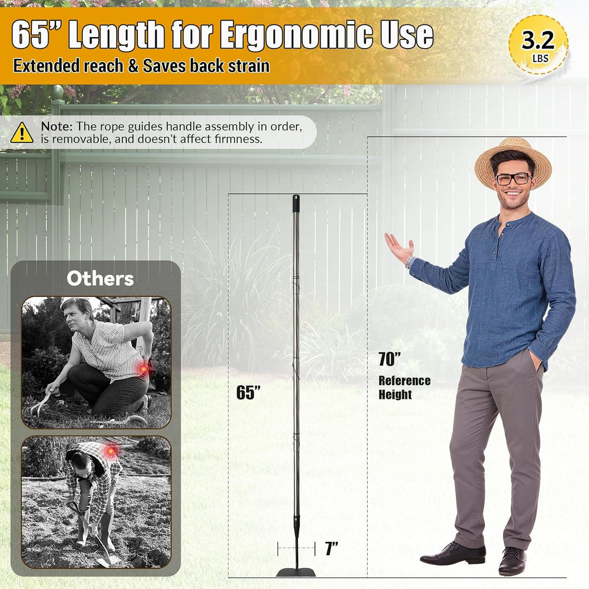 Garden Hoe Tool, 80 Inches Stainless Steel Long Handle Hoe Garden Tool, Garden Hoe for Weeding with 7-inch Wide Welded Blade, Garden Hoes for Weeding, Cultivating, Digging, Loosening, and Planting