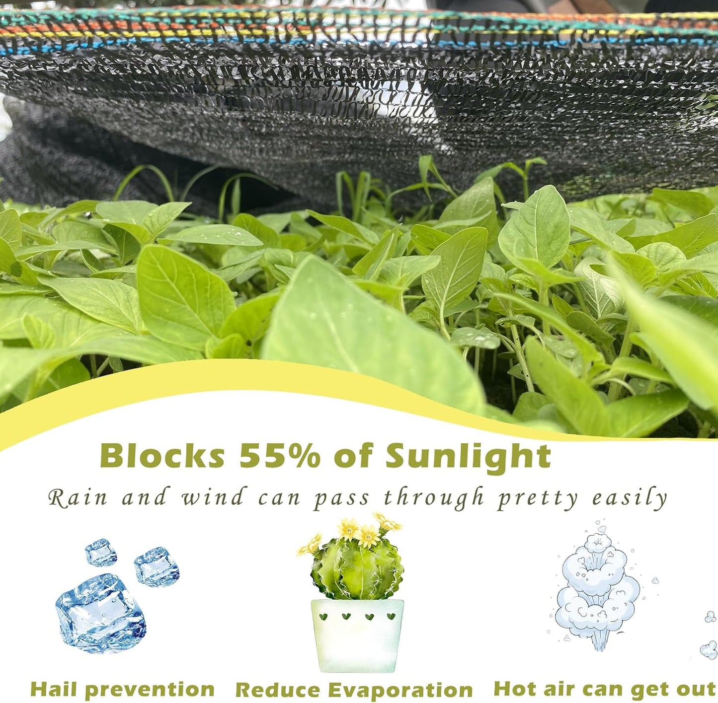 55% Shade Cloth for Garden, Black Shade Net 6.5X10 FT