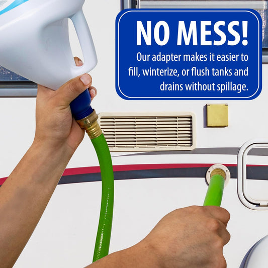 Garden Hose to Antifreeze Bottle Adapter: All-in-One Male and Female Twist Connect Adapter for RV, Camper, Marine & Garden Hose