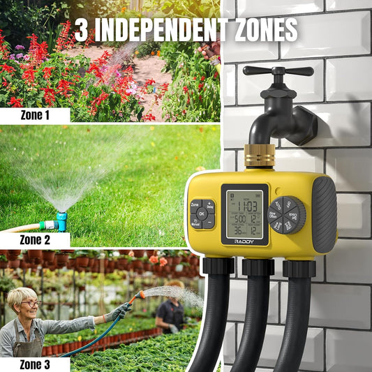 WS-8 3-Zone Sprinkler Timer, Heavy-Duty Controller, Yellow
